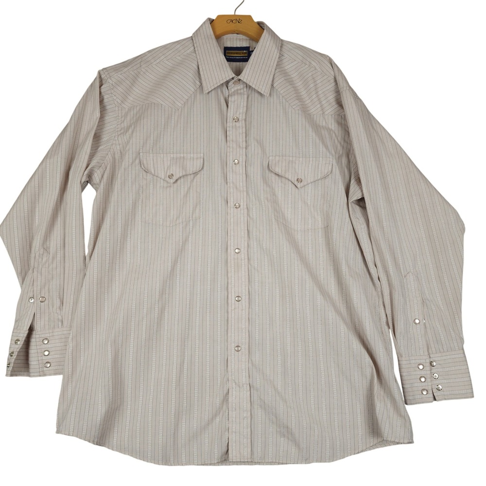 Panhandle‎ Slim Mens Pinstripe Western Snap Long Sleeve Shirt Size 17 1/2 35